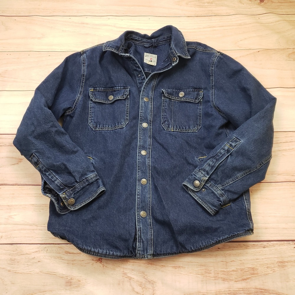 RedHead Denim Shirt Jacket Mens Medium Fleece Lined Blue Snap Front Shacket